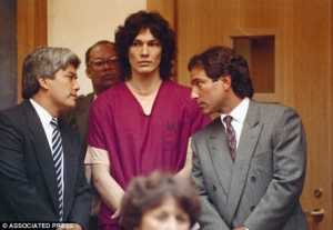 Richard Ramirez, center, with attorneys, Randall Martin, right and Daro Inouye,