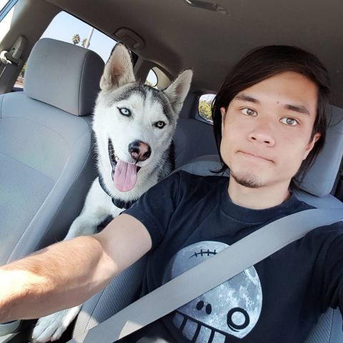 Matt Stonie with his dog named Husky