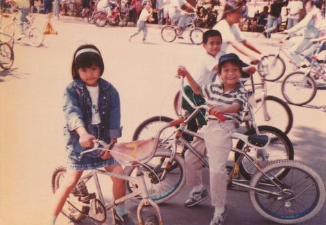 Neil cycling with his childhood friends
