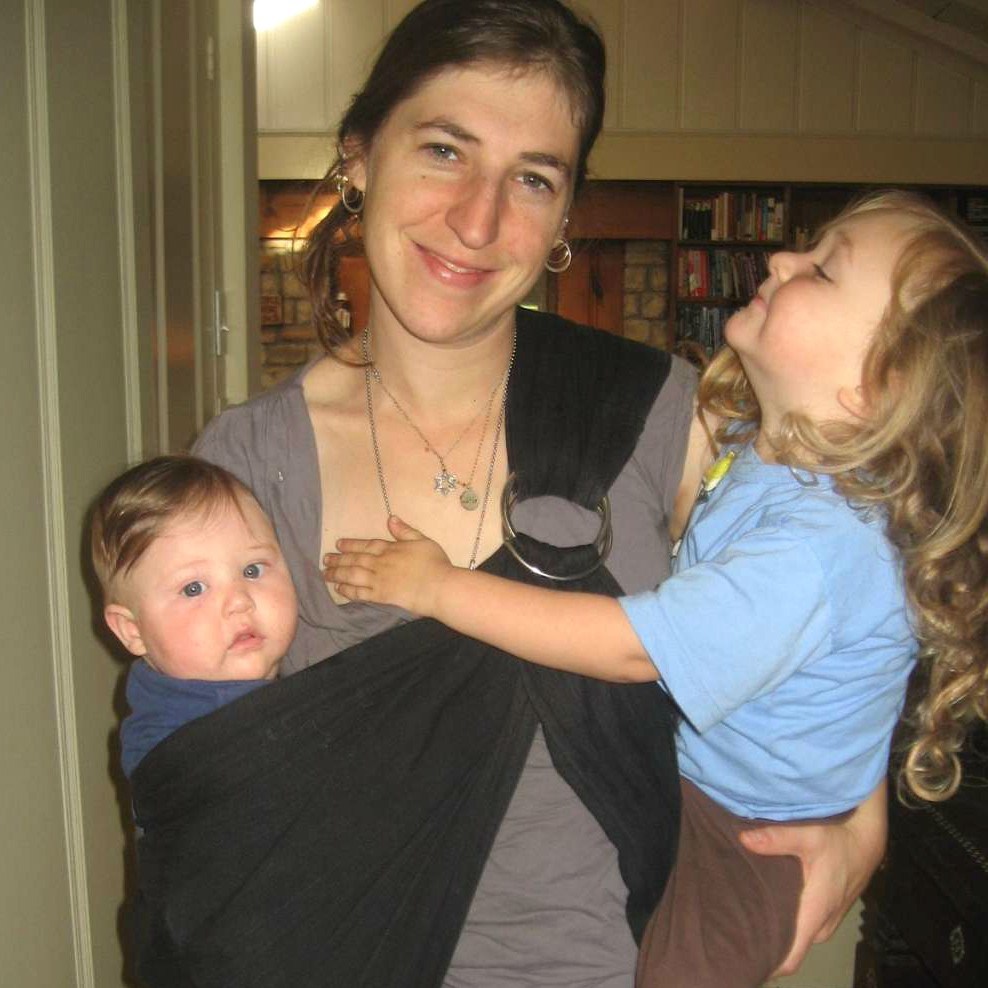 Miles Roosevelt Bialik Stone with his mother, Mayim Bialik, and sister