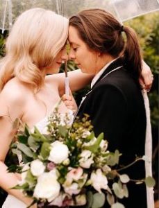 Landry Allbright with her partner, Liz Zwiebel on the day of their wedding