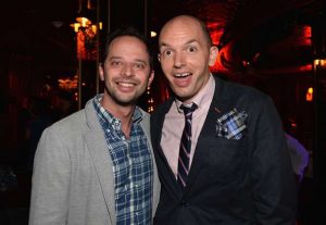 Nick Kroll and Paul Scheer attend the after party for the premiere of Millenium Entertainment's 'Hell Baby' at Beacher's Madhouse on August 19, 2013 in Hollywood, California.