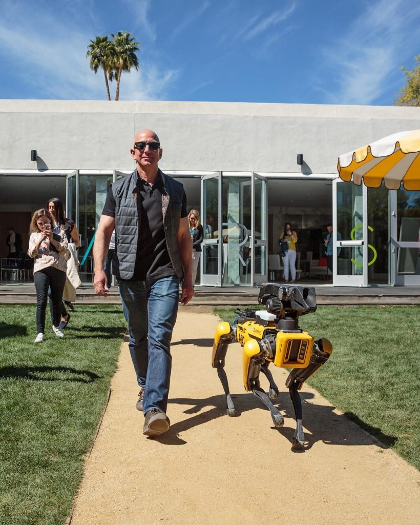 Bezos with an artificial dog