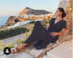 Melia Kreiling relaxing in Folegandros, Kikladhes, Greece.