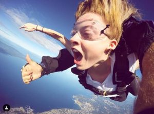 Zoe De Grand Maison while skydiving.