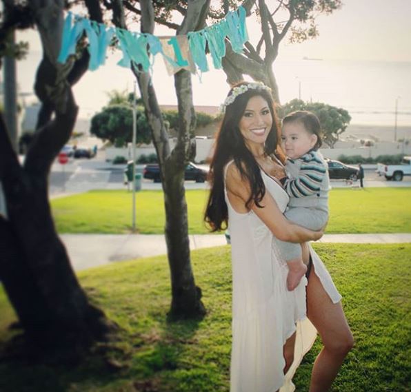 Mary Castro with her son in Manhatten Beach, California on 11th March 2018.
