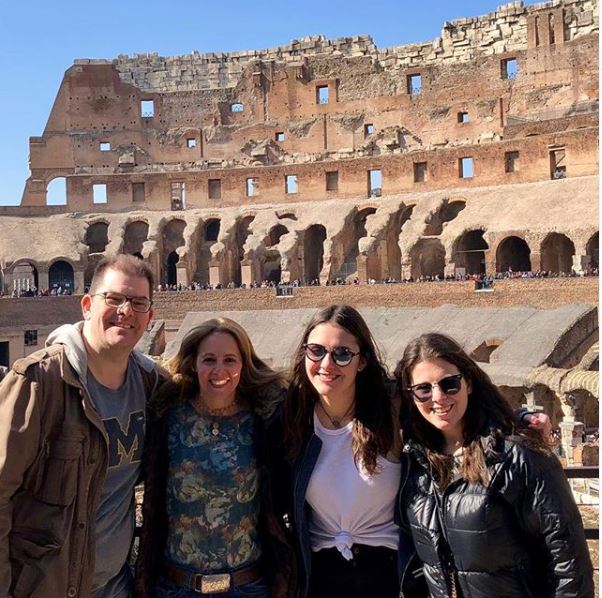 Jon Hein and his wife, Debra Ganz with their daughters at the Colosseum, in Rome, Italy.