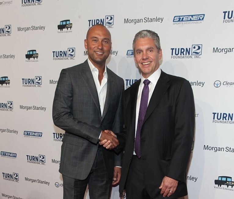 Casey Close with his client, Derek Jeter at 19th Annual Turn 2 Foundation Dinner at Cipriani Wall Street on 14th October 2015 in New York City.