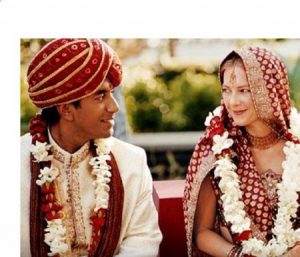 Rebecca Olson and Sanjay Gupta on their wedding day 