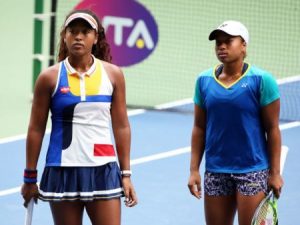 Serena with her sister Mari during WTA doubles tour