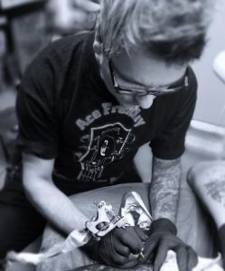 Robert Hernandez, World's prominent tattoo artist at his tattoo studio in Sweden.