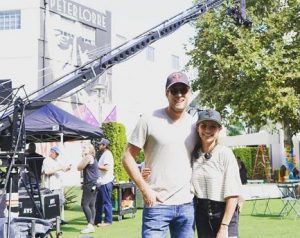 Christine Lakin on the set with her spouse, Brandon Breault