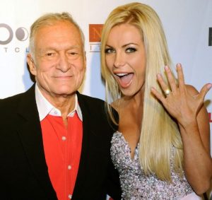 Crystal Harris with the late Hugh Hefner during the time of their engagement