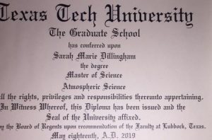 Sarah shares a picture of her Master's Degree.