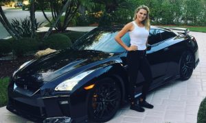 Thompson showing her new Black-Blue Nissan GT-R.