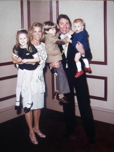 Jason Ritter (light brown jacket) with his father, mother, and two siblings.