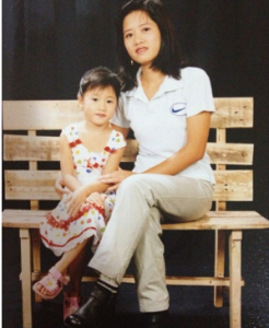 Celina took a picture with her mother during her early years