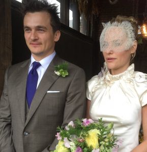 Rupert Friend with his lovely wife, Amiee Mullins on the wedding day.